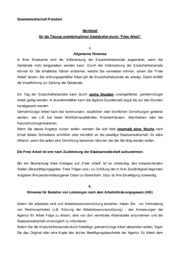 Bild vergrößern (Bild: PDF-Datei zu: Merkblatt zur freien Arbeit - Staatsanwaltschaft Potsdam)